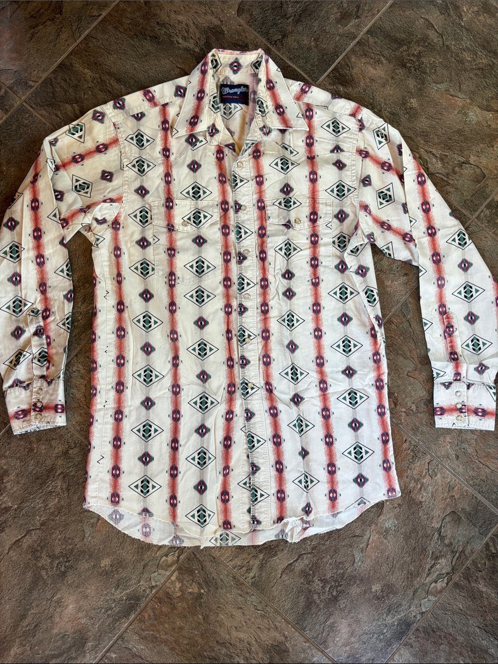 Vintage 1970's Wrangler Men's Long Sleeve Shirt Western Aztec Southwestern